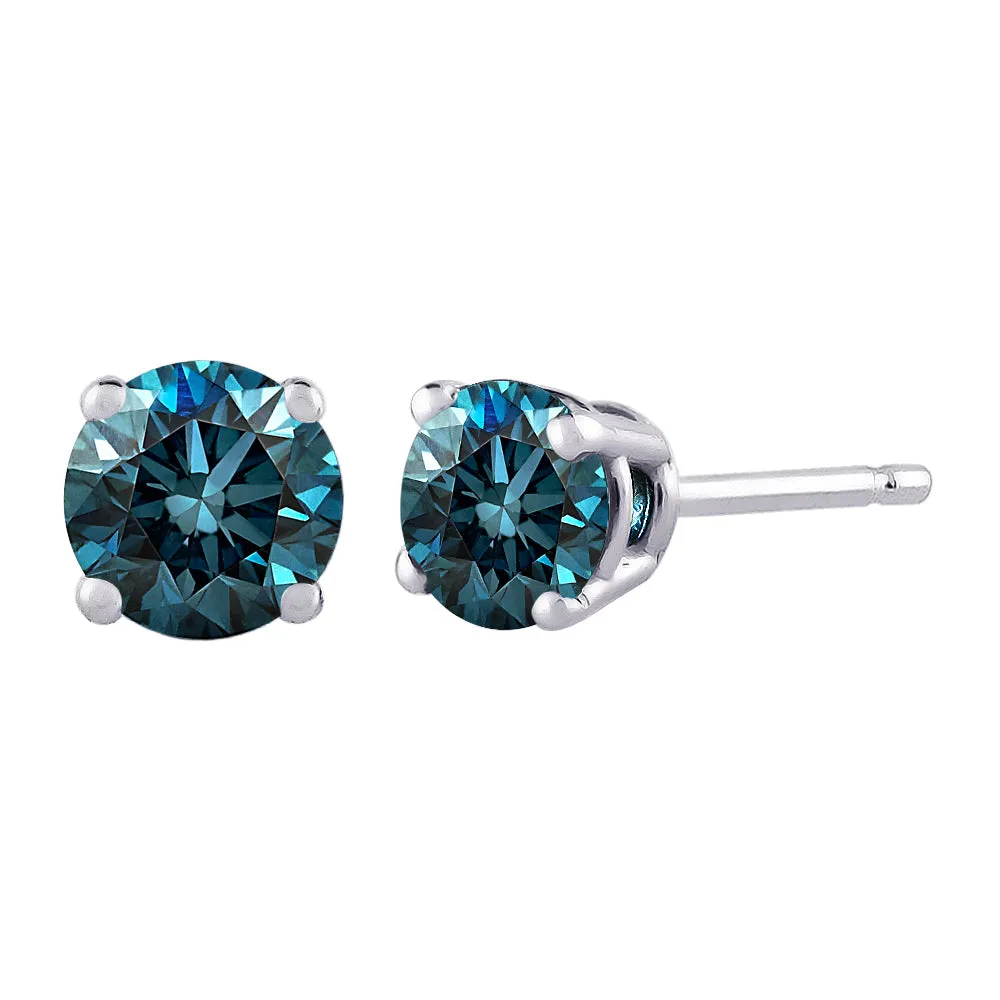 KATARINA Blue Round Brilliant Cut Diamond Earring Studs