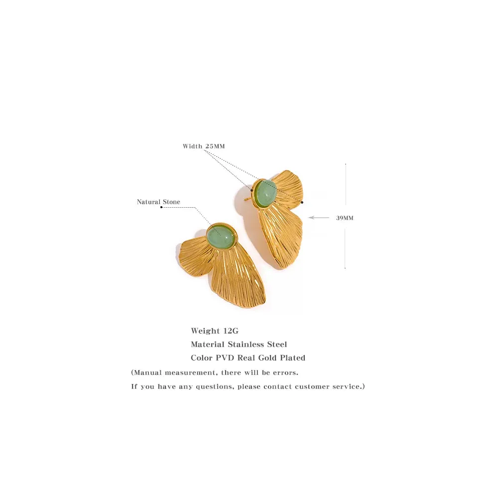 VAIGE Elegant Green Stone Butterfly Wing Gold-Plated Stainless Steel Earrings